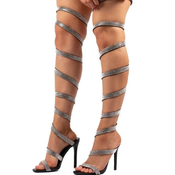 PUBLIC DESIRE STUNNER DIAMANTE BLACK THIGH HIGH - Picture 1 of 4